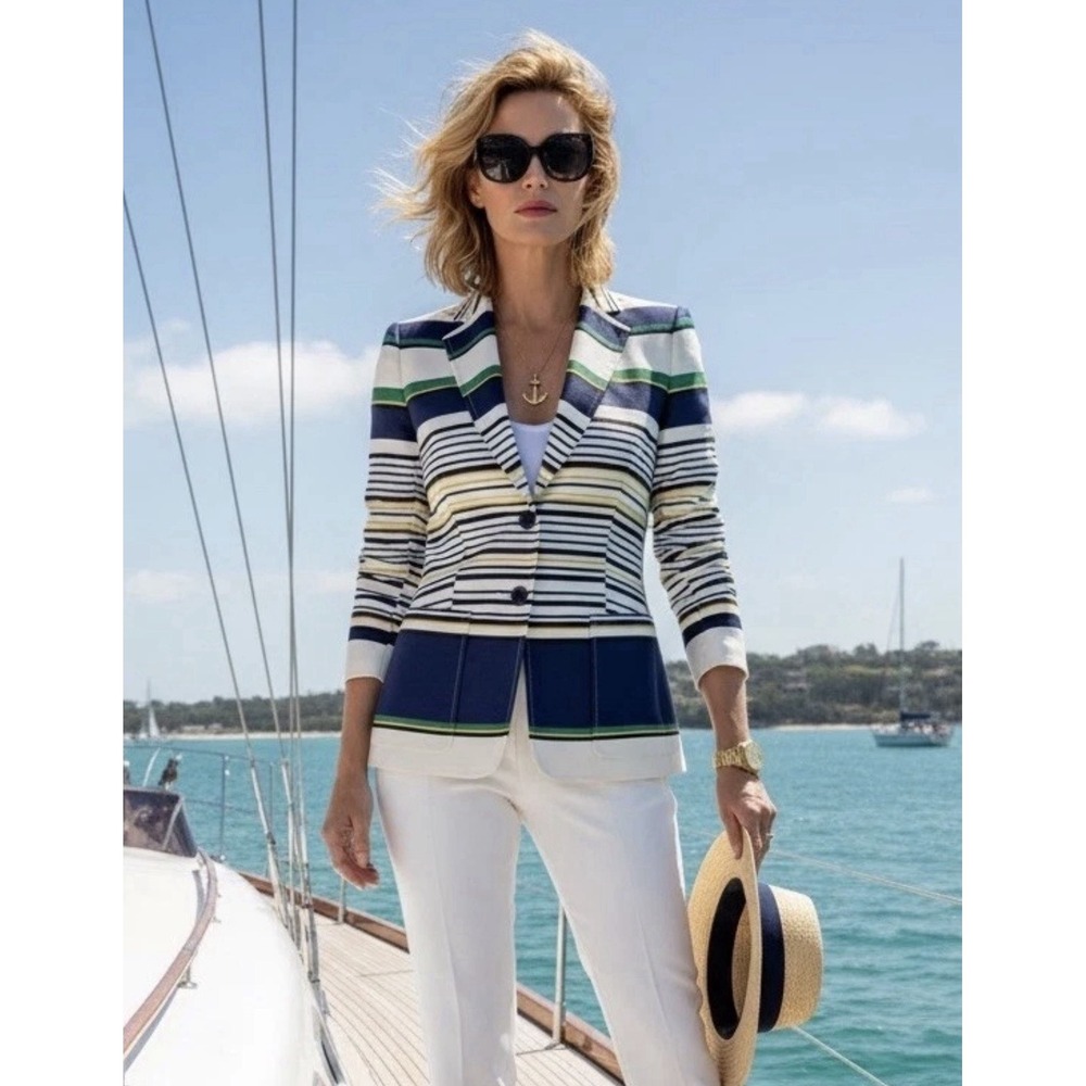 Tommy Hilfiger Women's Three-Pocket Striped Blazer Women's 10 Preppy